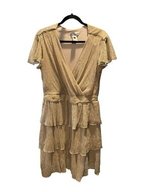 ALEXA B Nites Shimmery Gold Tiered V-Neck Mini Dress
